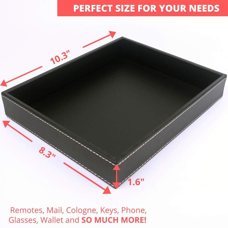 ULTRAY, Valet Tray, Desk Tray, Key Bowl, Nightstand Organizer for Men, Black PU Leather, 10.3 x 8.3 x 1.6 inches - Image 3